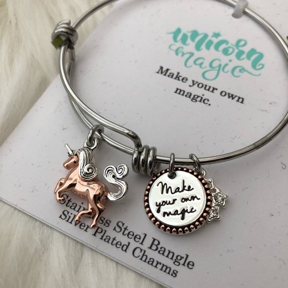 Unicorn Magic Make Your Own Magic Stainless Steel Charm Bangle - Picture 3 of 3